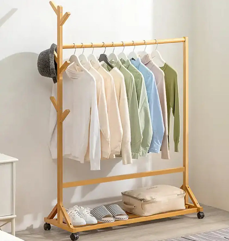 Cloth Rack Coat Rack Wooden Cloth Rack with Wheel +  Snap Deal.