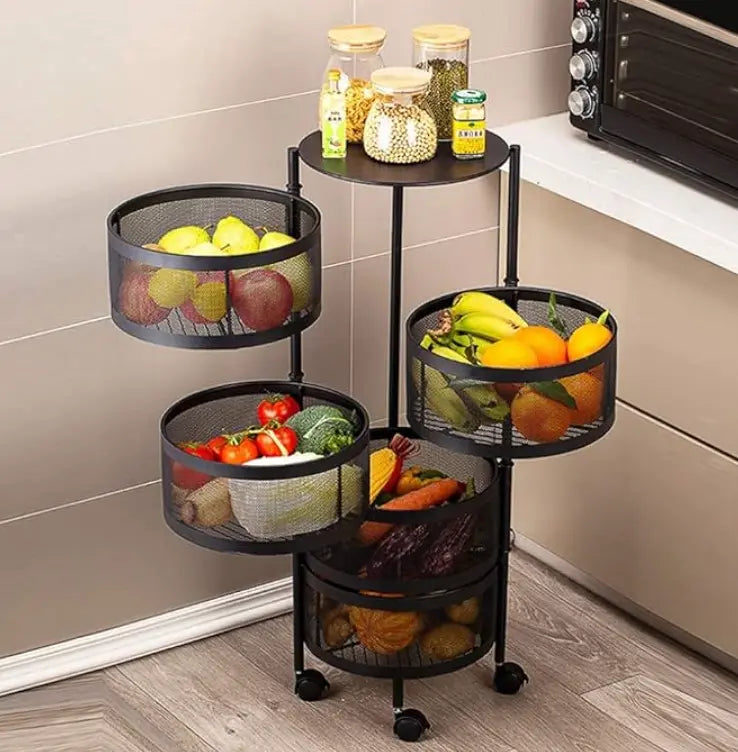 Five-Layer Round Rotating Storage Shelf Vegetable- Black +  Snap Deal.