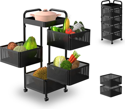 4 Layer Kitchen Square Rotating Trolley - Snap Deal