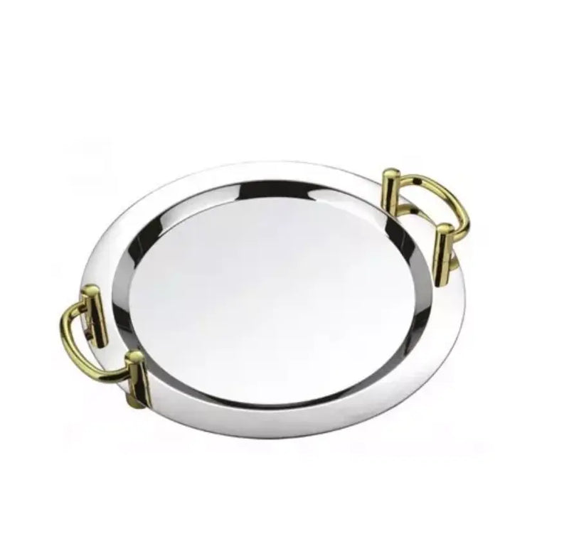 Serving Tray Silver Tray with Golden Handle +  Snap Deal.