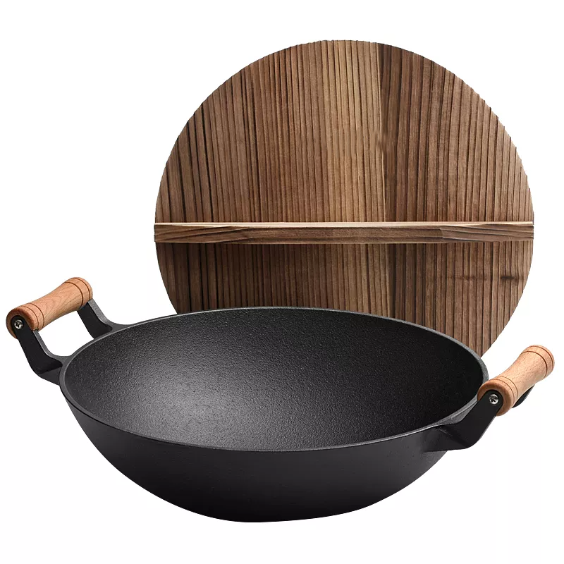 Cast Iron Wok Large With Wooden Handle Promo